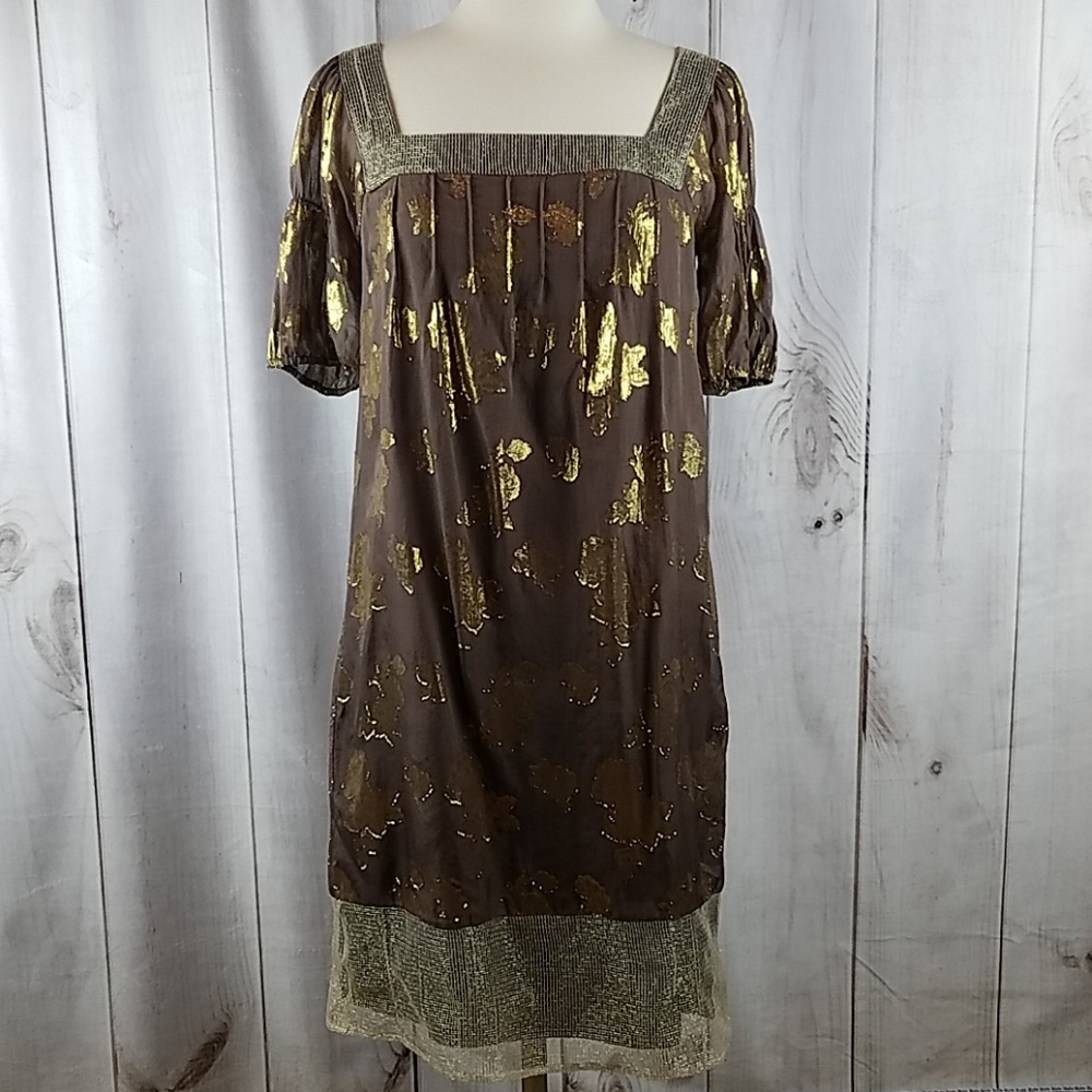 Laundry by Design Silk Dress Gold Metallic